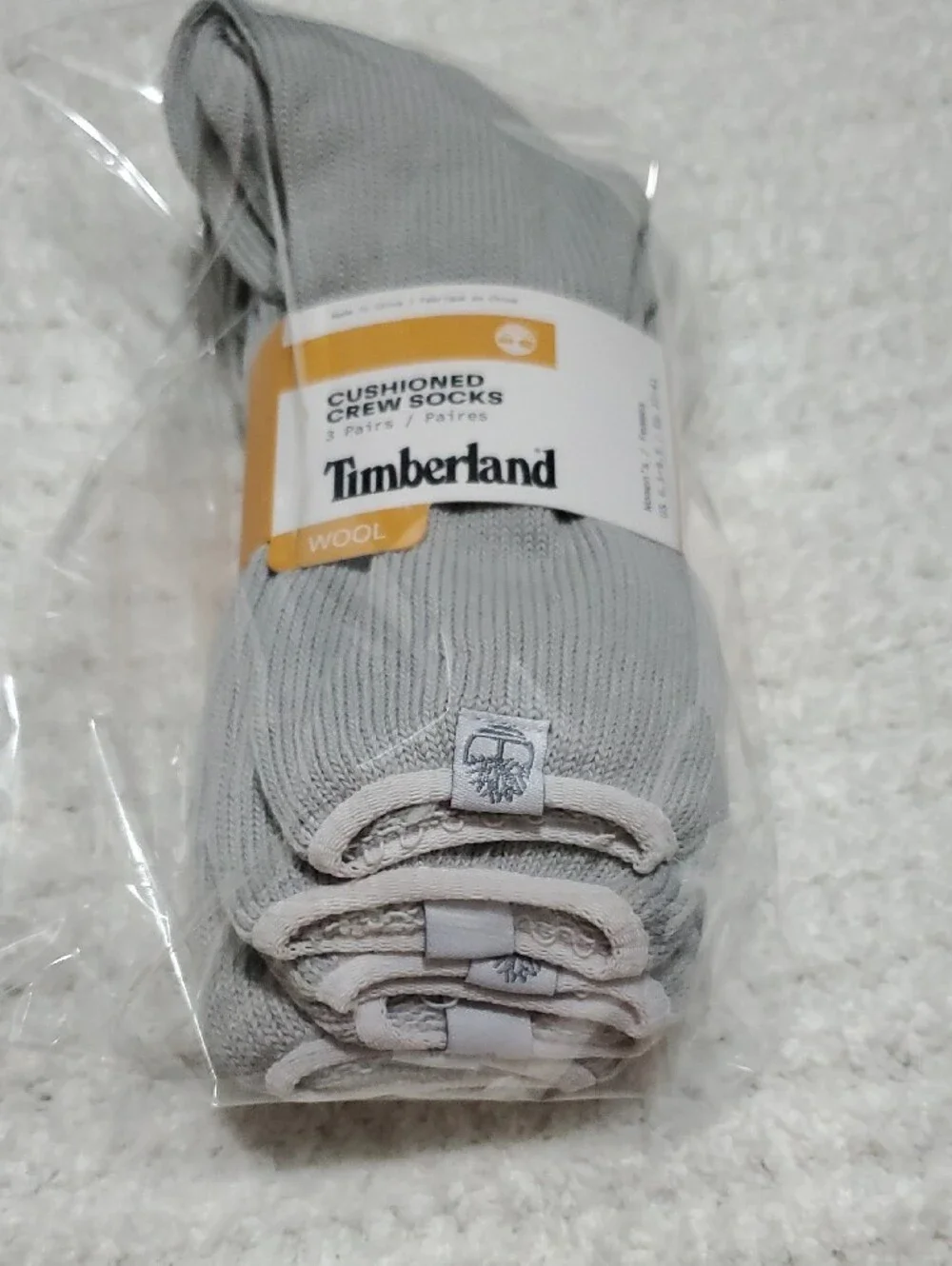 Timberland Light Gray Cushioned Crew Wool Socks - 3 Pack
